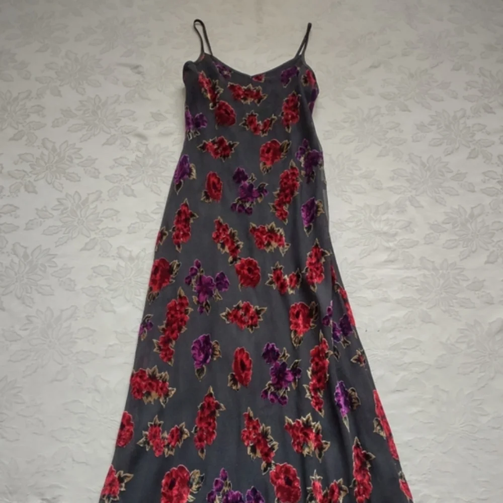 Y2K vintage v-neck vintage slip dress floral velvet burnout gown maxi - Picture 10 of 10